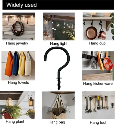 Miniatura 4 de Ganchos de rosca de 2 pulgadas, ganchos de techo negros para tazas, 20 ganchos de rosca, luces de Navidad y cortinas, cocina, colgador de plantas