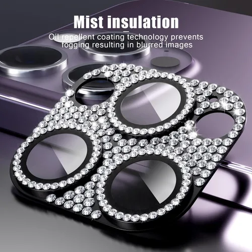 Miniatura 6 de AKABEILA Compatible con cámara iPhone 11 Pro Max/11 Pro, protector de lente con diamantes de imitación, protección de vidrio templado 9H, Negro