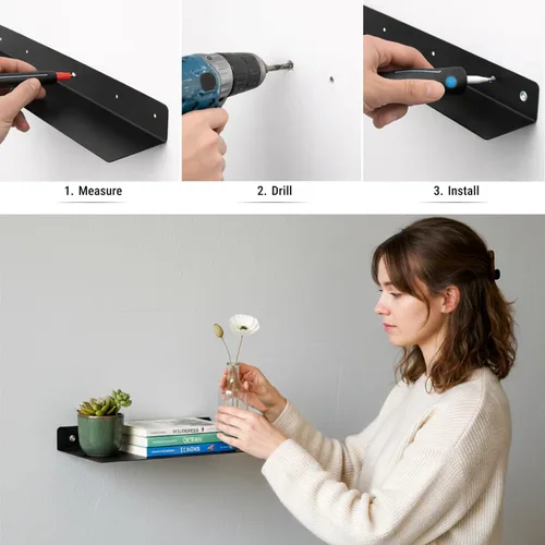 Miniatura 9 de SIMOND STORE Estante flotante lineal, estante industrial de acero resistente montado en la pared, estante diseñado para bricolaje