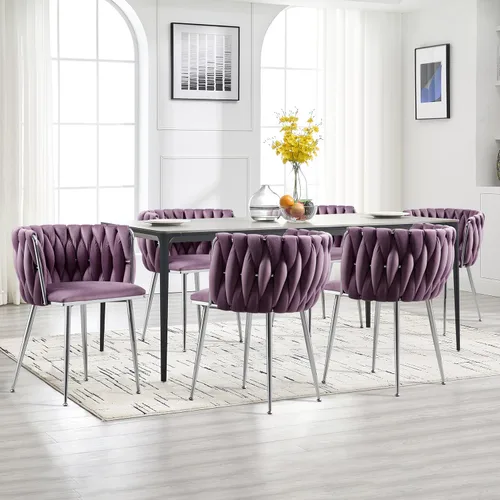 Miniatura 23 de Juego de 2 sillas de comedor de terciopelo, sillas de comedor tapizadas tejidas, sillones de ocio de lujo, sillas decorativas modernas con patas