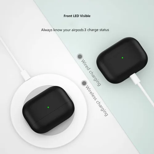Miniatura 6 de Funda para AirPods 3, funda de piel de silicona, ultrafina de 0.059 in, LED visible (negro)