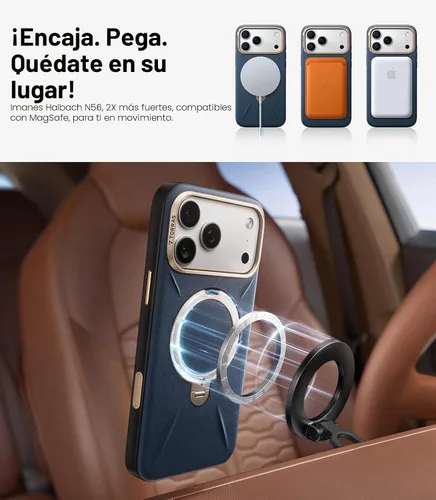 Miniatura 5 de TORRAS Q3 VegSkin - Funda de piel para iPhone 17 Pro Max, soporte magnético de 360 grados, compatible con MagSafe, control de cámara, a prueba