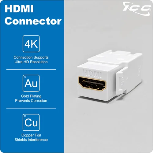 Miniatura 3 de ICC Conector Keystone HDMI de 90 grados, acoplador HDMI hembra a hembra, inserto de ángulo recto para placa de pared, estilo HD, blanco, individual