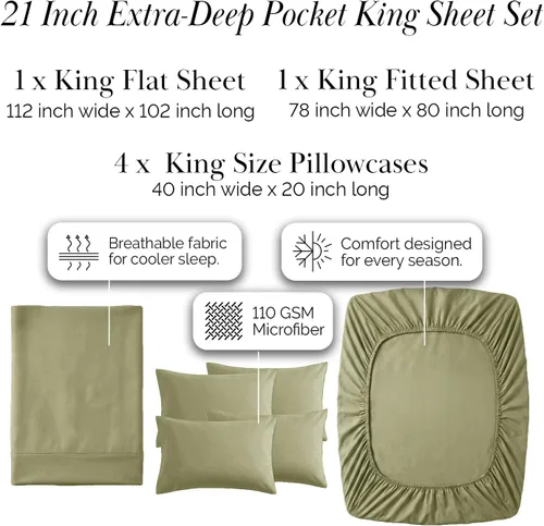 Miniatura 279 de Southshore Fine Living, Inc. Juego de 7 piezas de sábanas King divididas para cama ajustable, juego de sábanas King divididas con bolsillo de 21