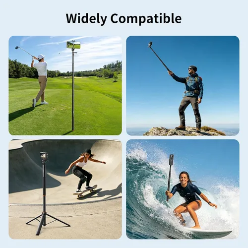 Miniatura 7 de VRIG 63" Invisible Selfie Stick for Insta360 X5/ X4/ X3/ Osmo 360/ AKASO 360/ Xtra 360 Camera, TP-36 Telescopic Extension Pole with GoPro Adapter &