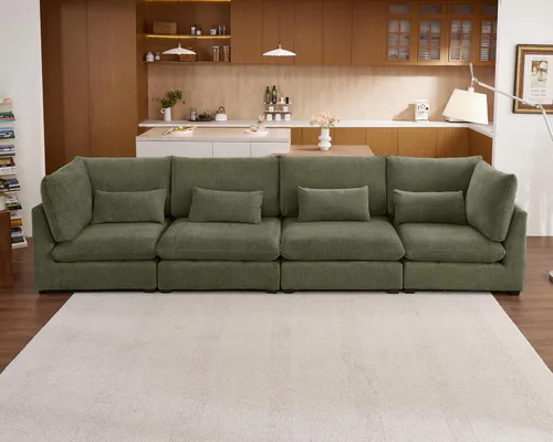 Miniatura 11 de Sofá Modular de Gran Tamaño, Sofá Seccional de Chenilla Nube Extra Profundo con Chaise Otomana, Sofá Esponjoso de Chenilla de 4 Plazas para Sala
