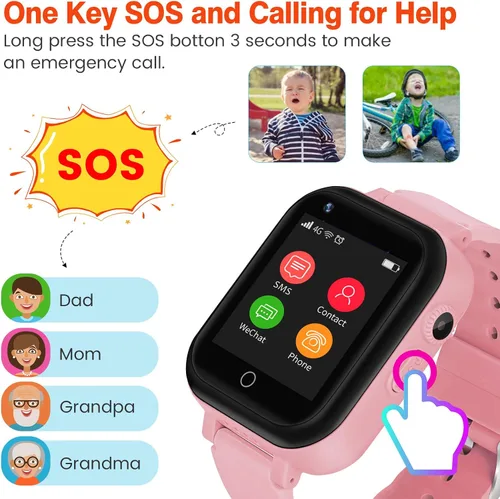 Miniatura 6 de OKYUK Reloj inteligente con GPS 4G para niñas y niños, IP67, impermeable, deportivo, reloj inteligente para niños, con cámara, WiFi, videollamada
