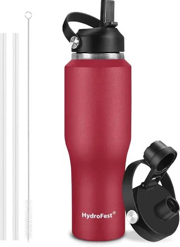 Miniatura 11 de Botella de agua de 32 onzas aislada con popote, botellas de agua a prueba de fugas, botella de agua para hombre, acero inoxidable para gimnasio
