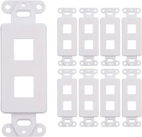 Paquete de 10 placas de pared Keystone de 2 puertos, cubierta decorativa blanca para Ethernet, HDMI, coaxial, Cat6 Cat5, RJ45, instalaciones para el