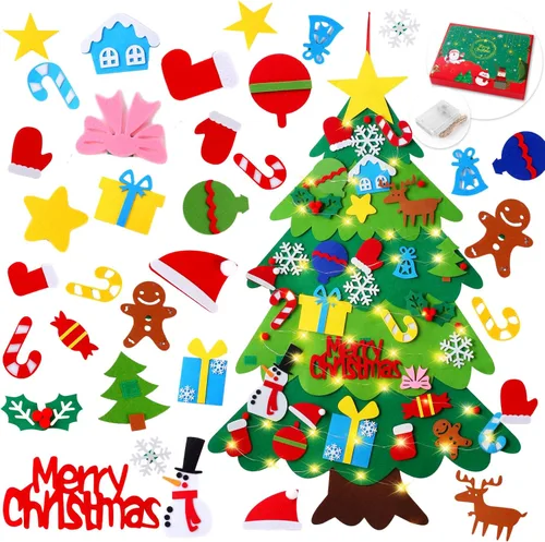 YCoisini Árbol de Navidad de fieltro para niños pequeños, mi primer árbol de Navidad para niños de 0,9 m, 34 adornos para colgar en la pared,