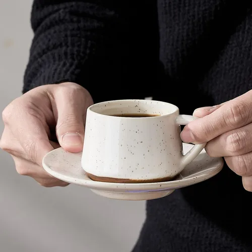 Miniatura 6 de SIDUCAL Juego de 6 tazas apilables para capuchino de 4 onzas, tazas de café de cerámica con platillos y portavasos, aptos para microondas