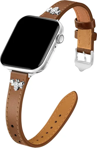 Miniatura 12 de JR.DM Correas de cuero delgadas compatibles con Apple Watch Band 1.496 in 1.575 in 1.614 in 1.654 in 1.732 in 1.772 in 1.811 in 1.929 in, correa