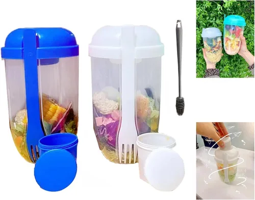 Miniatura 12 de Vaso coctelero de ensalada Keep Fit 2022 con tenedor y soporte para aderezo, cepillo de lavado fresco, recipiente de salud, desayuno portátil