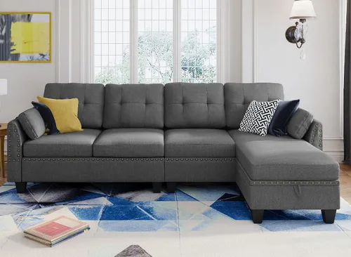 Miniatura 3 de HONBAY - Sofá seccional convertible en forma de L, sofá reversible seccional para sala de estar, color gris