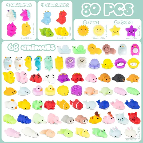 Miniatura 3 de BONNYCO Mochi - Juguetes esponjosos a granel para niños, paquete de 80 bolsas de regalos para niños de 3-5, 4-8, regalos de devolución para fiesta