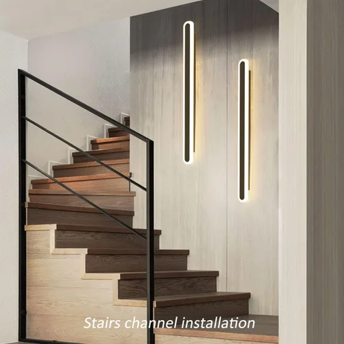 Miniatura 3 de Paquete de 2 luces LED de pared modernas de 47 pulgadas de largo, 24 W, blanco cálido, 110 V, lámpara de pared rectangular negra, elegante acrílico