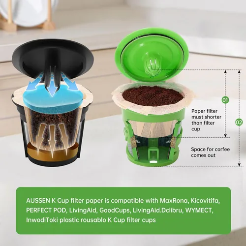 Miniatura 4 de Aussen Filtros de papel desechables para café, reemplazo para filtros Keurig, compatible con todos los filtros de una sola porción de Keurig, Natural