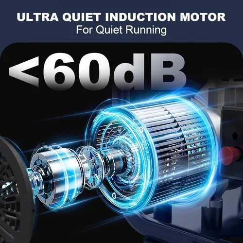 Miniatura 4 de Stealth Compresor de aire de 2 galones, compresor de 3/4 HP sin aceite, compresor de aire eléctrico ultra silencioso de menos de 60dB, presión