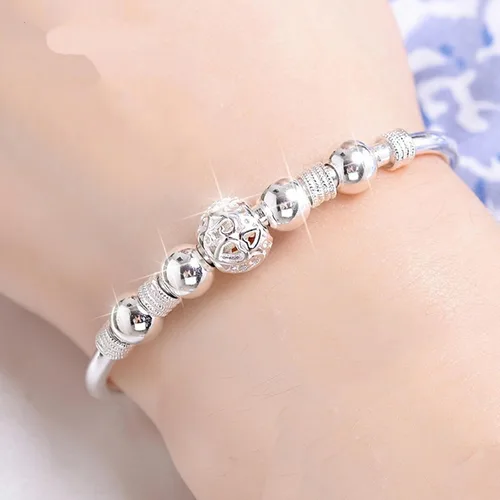 Miniatura 2 de ZKXYFFS Pulseras de plata de ley 925 para mujer, pulsera de cuentas de plata de ley 925, pulsera de cuentas huecas, pulsera de cuentas ajustables