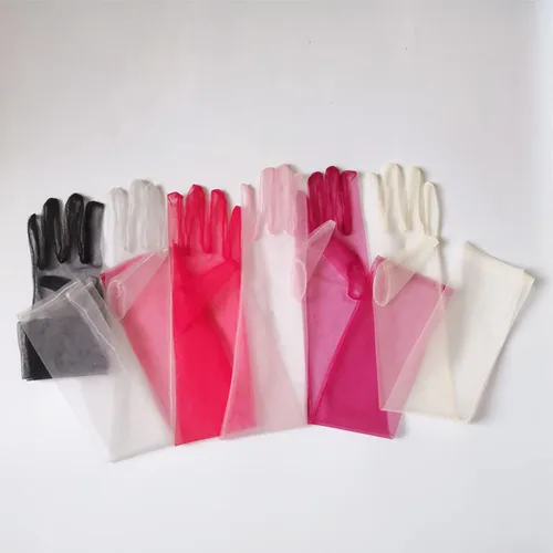 Miniatura 5 de Guantes largos de tul para mujer, color sólido, longitud del codo, 27 pulgadas, guantes transparentes