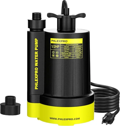 Miniatura 9 de Bomba de agua sumergible automática de 1/2 HP, bomba de sumidero de 110 V sumergible con extracción de agua de 2650 gph, adaptador de válvula