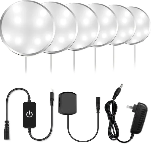 Kit de iluminación LED para debajo del gabinete, luz LED de disco de 1020 lúmenes, luz blanca diurna de 5000 K, CRI90+, atenuación táctil, borde