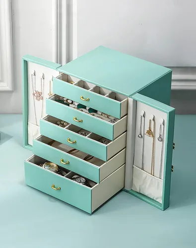 Miniatura 4 de AOSIFIEL Joyeros organizadoresestuche grande de pie con 5 cajones, regalo para mujeres, adolescentes, niñas, niños, gran joyeríasoporte de cuero