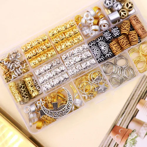 Miniatura 6 de NAISKA 184 piezas de joyería GoldHair para trenzas, aleación de metal, clips de trenza de serpiente, accesorios para rastas, adornos de Loc, cuentas