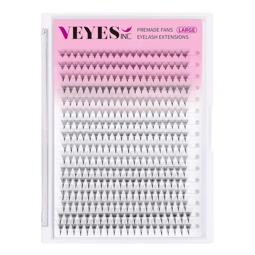 Miniatura 19 de VEYES INC Extensiones de pestañas postizas en abanico 3D-24D C/D rizo natural y volumen mixto, suministros de pestañas profesionales, negro mate 10D