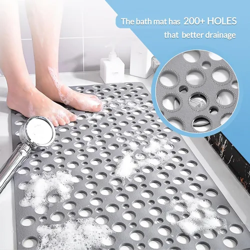Miniatura 4 de Tapete antideslizante para bañera y ducha, 30 x 17 pulgadas, tapete de baño suave con ventosas y agujeros de drenaje más grandes, lavable a máquina