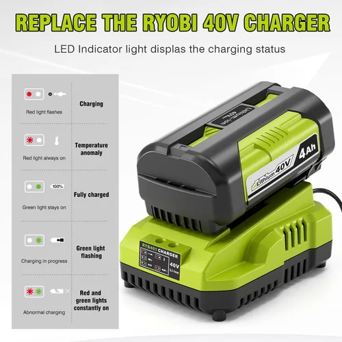 Miniatura 6 de Kit de batería y cargador de carga rápida de 40 V y 4.0 Ah - Reemplazo para batería y cargador Ryobi de 40 V OP401, compatible con herramientas