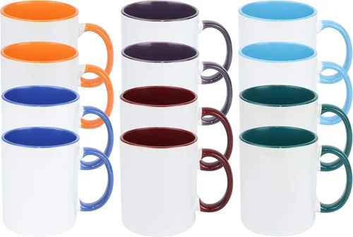 Miniatura 26 de Taza de café de sublimación de cerámica blanca de 11 onzas con colores sólidos en el interior y mango negro, rojo, rosa, azul, verde y amarillo, 6