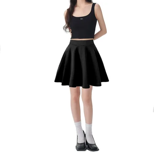 Miniatura 3 de PUKAVT Faldas básicas casuales para mujer, acampanadas, minifalda elástica para fiesta de patinadora