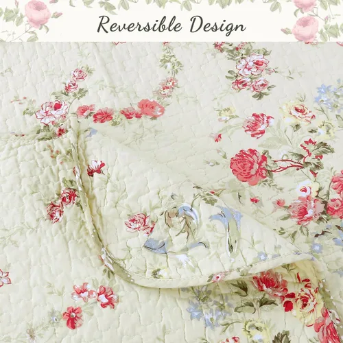 Miniatura 3 de Cozy Line Home Fashions - Juego de ropa de cama reversible de 100% algodón con estampado floral de color caqui, crema y amarillo