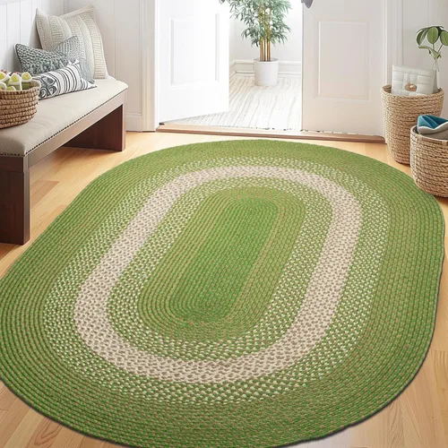 Miniatura 14 de Super Area Rugs - Alfombra trenzada rústica en tonos taupe y gris oscuro, ovalada para puerta/entrada principal, alfombra tejida para exteriores, 2