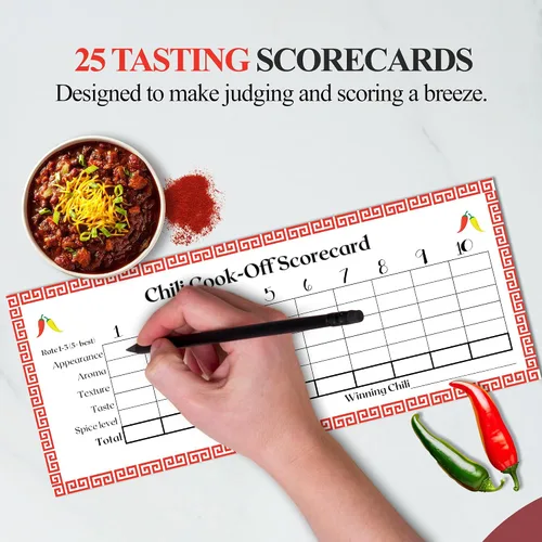 Miniatura 9 de Chili Cook Off - Tarjeta de puntuación de competencia – Boletas de juicio de Chili para tu Chili Cook-off – 25 tarjetas de votación – Fabricado