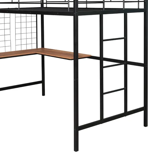 Miniatura 7 de SOFTSEA Cama tipo loft de metal doble con escritorio y rejilla de metal, marco de cama de acero de estilo industrial para niños y adolescentes