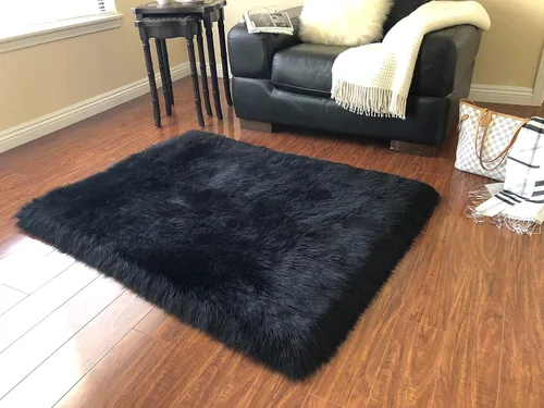Miniatura 5 de LAMBZY Alfombra cuadrada de piel de oveja sintética, súper suave, hipoalergénica, de pelo de felpa de primera calidad