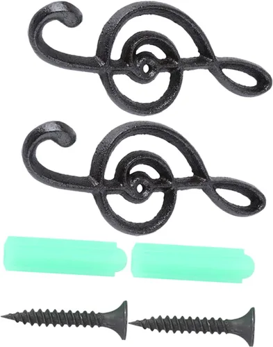 Ganchos de pared con notas musicales, paquete de 2 ganchos de hierro vintage, ganchos decorativos para colgar sombreros, toallas, batas y llaves,