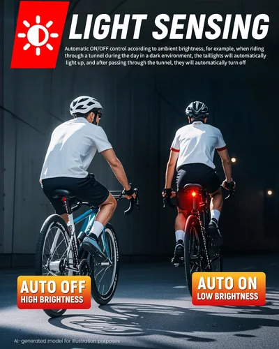 Miniatura 8 de DARKBEAM Luz trasera inteligente para bicicleta, con sensor de freno/luz, recargable USB-C, IP64 impermeable, 5 modos de luz, luz trasera