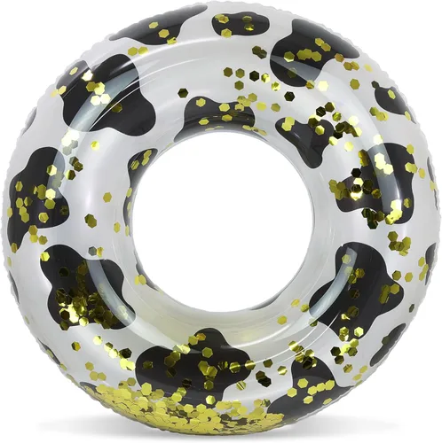 Miniatura 25 de POZA Flotador de Tubo Inflable para Piscina – Anillo de natación de confeti brillante, Tubo Inflable de Servicio Pesado Resistente a los Rayos UV Oro