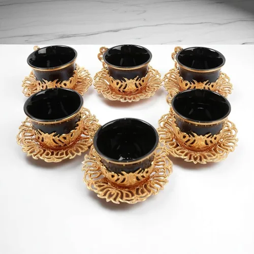 Miniatura 6 de Alisveristime Juego de 12 tazas de café turco griego árabe café expreso taza platillo de porcelana (negro dorado)