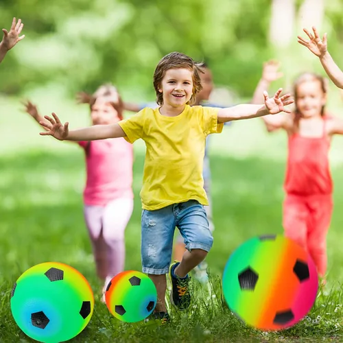 Miniatura 5 de Visen 4 bolas de arco iris para niños y adultos con 1 bomba de mano, bolas de goma coloridas de 8.5 pulgadas, pelotas inflables de varios