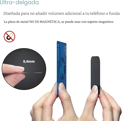 Miniatura 4 de Placas de metal delgadas adhesivas (compatibles con soportes magnéticos), 4 placas de metal para funda de teléfono (2 rectangulares y 2 redondas)