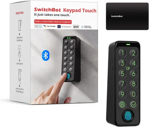 SwitchBot Smart Keypad Touch para SwitchBot Lock, Entrada sin llaves con huella dactilar para el hogar, IP65 a prueba de agua, admite contraseñas