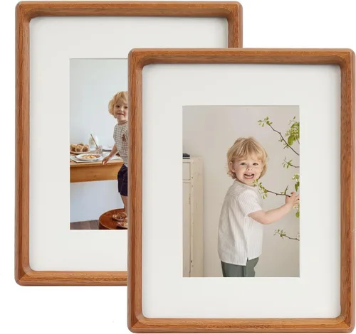Miniatura 12 de 3 marcos de fotos plegables con bisagras de 4 x 6 y 5 x 7 pulgadas, múltiples marcos de fotos de madera para escritorio con paspartú para mesa