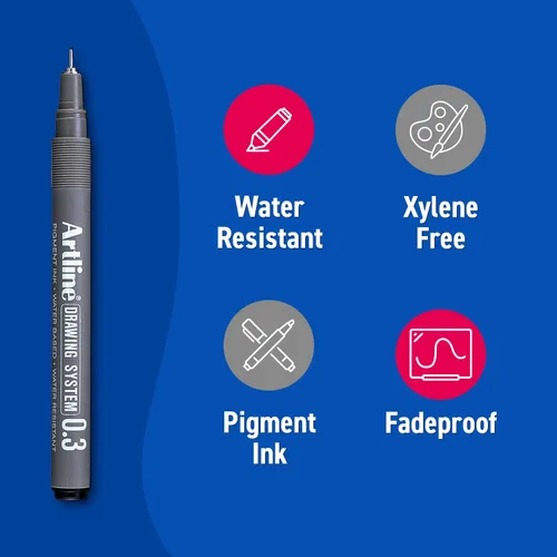 Miniatura 3 de Artline 230 bolígrafos de punta fina con sistema de dibujo, bolígrafos de dibujo técnico artístico, ideales para dibujar, ilustrar y más, negro