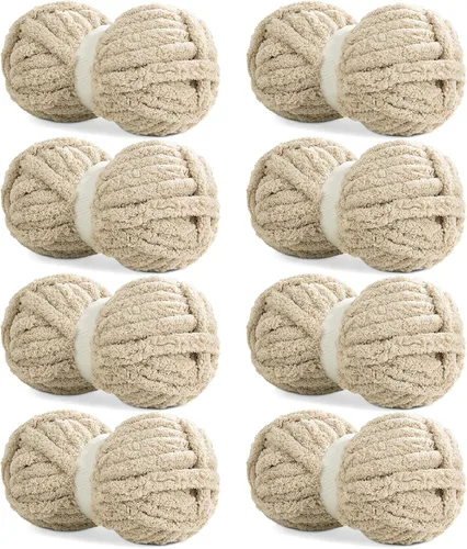 Miniatura 13 de HOMBYS Hilo de Chenilla Gris Grueso para Tejer a Mano, Hilo Jumbo Suave y Esponjoso para Crochet, Hilo Súper Voluminoso Grande para Manta Gruesa