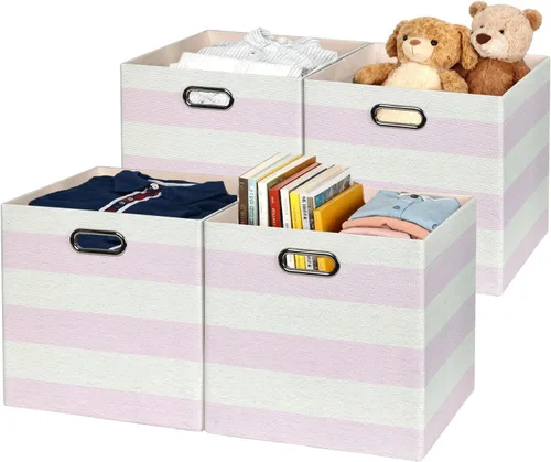 Miniatura 10 de Posprica - Cestas organizadoras de almacenamiento, 11×11 cubos plegables de almacenamiento de tela con cajones para guarderías, oficinas, armarios
