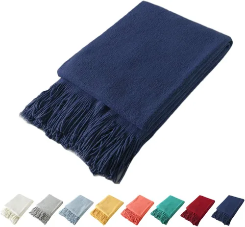 Miniatura 21 de Homiest - Manta decorativa de punto con flecos, manta ligera y suave tejida de acrílico con borlas para sofá, sillón, cama